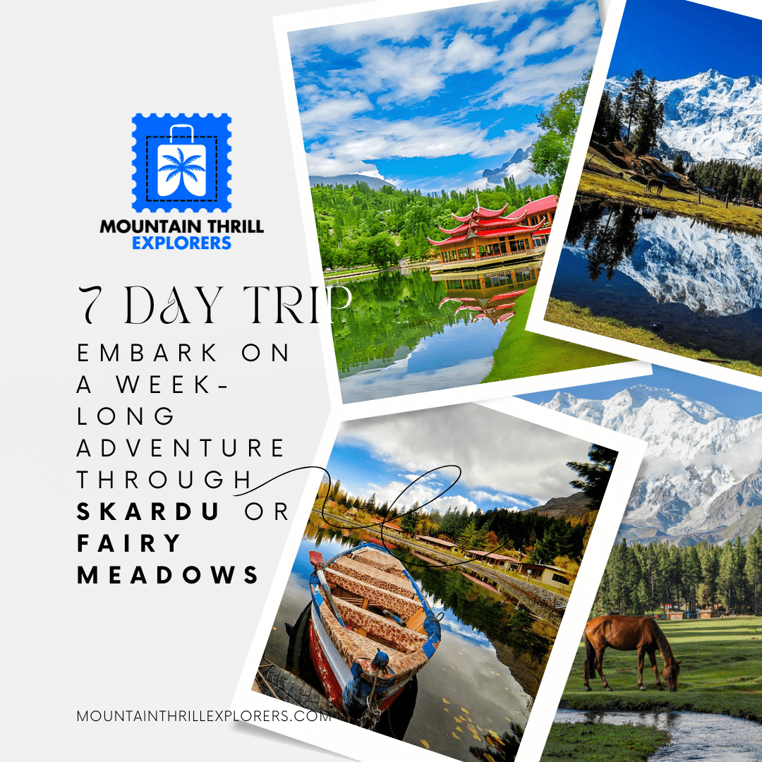 Embark on a week-long adventure through Skardu or Fairy Meadows, with a mix of trekking and cultural exploration.